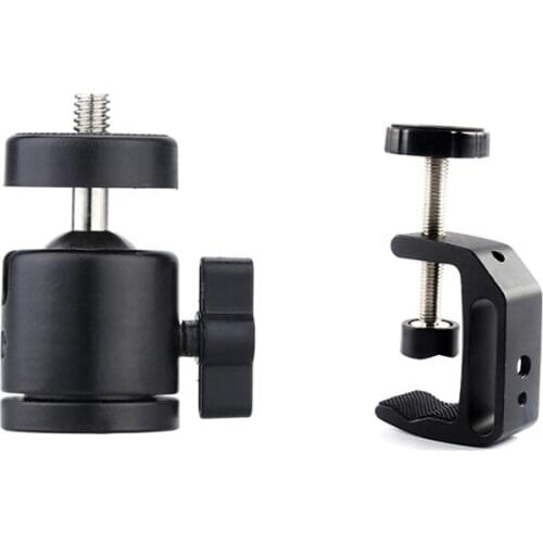 Mini Ball Head 1/4inch Mount for Camera Tripod with Aluminium C Type Screw Mount Clamp Fixed Desktop Bracket