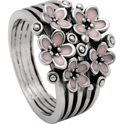 Fashion Silver color Rings pink Flower Design Ring with AAA Austrian Cubic Zirconia birthday stones for Women