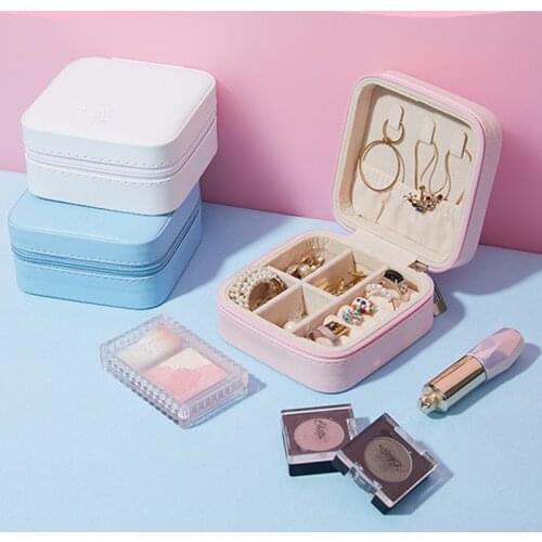 Small portable jewelry box Leather travel storage box Earring Ring portable storage earring box Household storage products