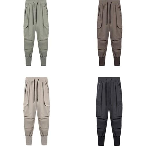 Hirigin New Men’ s Sport Multi-pocket Trousers Solid Color High Waist Ankle Banded Overalls with Drawstring for Spring Fall