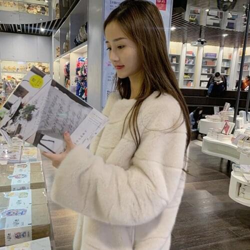 New lady faux fur imitation mink coat thick warm luxury imitation mink coat long horizontal stripes