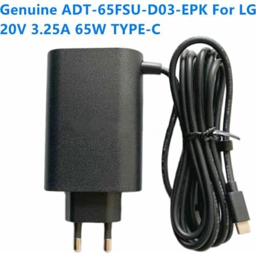 Genuine Laptop AC Adapter Charger For LG Power Supply 65W 20V 3.25A TYPE-C HU10967-20029 R-R-HR3-ADT-65DSU 15V 3A 16Z90P 17Z90P