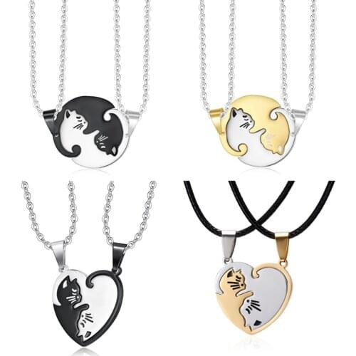2pcs/set Yin Yang Cats Pendant Necklaces 4 Styles Round Heart Necklace Friendship BFF Lovers Couple Birthday Gift Friend