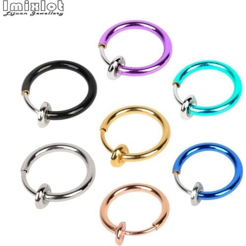 Imixlot 10pcs Fake Nose Ring Goth Punk Lip Ear Nose Clip On Fake Septum Piercing Nose Ring Hoop Lip Hoop Rings Ear Piercing