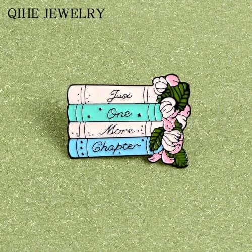 Just One More Chapter Books and Flower Pin Read more Enamel Pin for Bookworm Reader Funny quote Badge Lapel Pins Brooch Gift