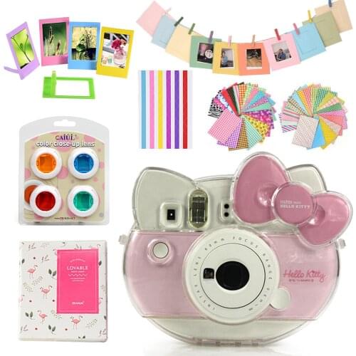 Crystal Transparent Protector Instax Mini Hello Kitty Case Bag +Album + 10 in 1 Accessories Set For Fujifilm instax Kitty Camera