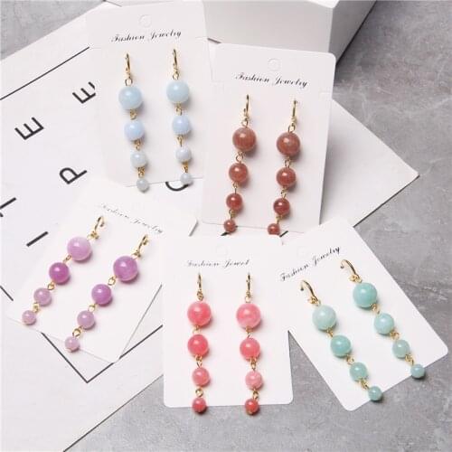 Natural Angelite gem stone Dangle Charm Earrings Gold color Semi-precious chain Long Lady Fashion Jewelry Gift for Women female