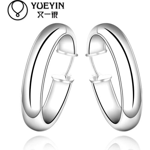 New fashion silver plated jewelry Womens earrings Fashion brincos Earhook Trendy Wholesale Big Hoop earring round