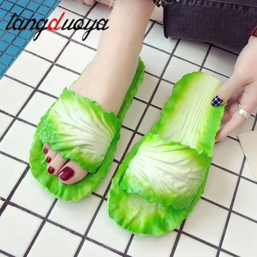Womens Slippers Home Bathroom Flip Flops Funny Shoes Cabbage Flat Non Slip Soft Slip On Outdoor Slides Lady Summer Beach Shoes
