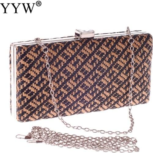 Straw Box Bag Wedding Party Handbag Plaid Weave Clutch Trendy Fashion Black Brown Evening Bags And Clutches For Women Purse