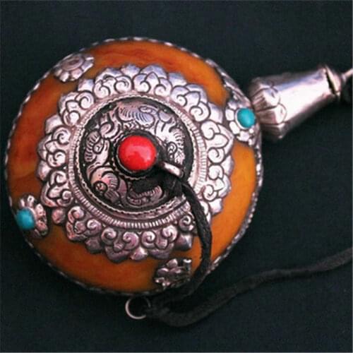 Antiqed Tibetan Snuff Bottle Copper Capped Golden Resin Simulent Beeswax big Bottle Tibet Dragon Colletibles Free ship