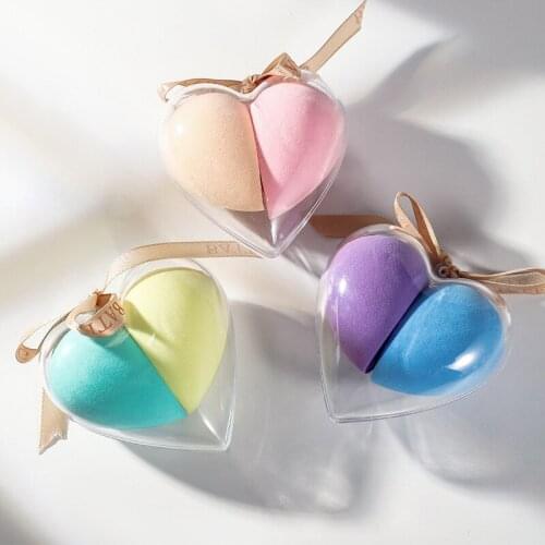 Creative Makeup Two Heart-shaped Puff Suits, Dry and Wet Flocking Beauty Eggs, three Colors Cosmetic Puff Makeup Tools