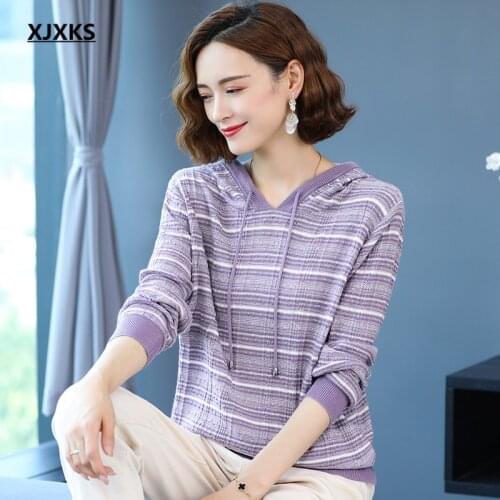 XJXKS 2021 autumn new high-end women wool sweater comfortable hooded long-sleeved sweater women pullover