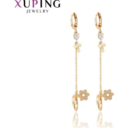 Xuping Fashion Romantic Women Shiny Long Ear drop Earring Wedding Wholesale Jewelry Thanksgiving Gift 96613