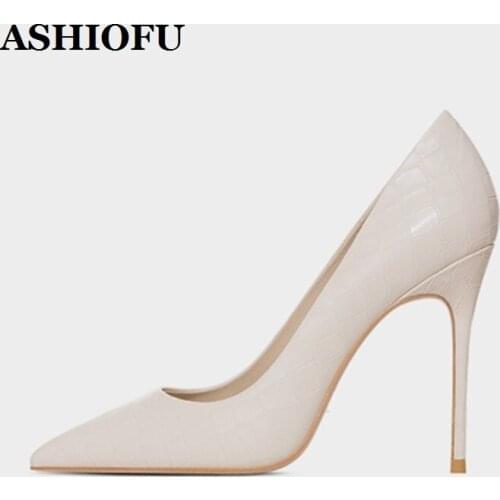 ASHIOFU Handmade Womens Stiletto Heels Pumps Pointed-toe Office Party Slip-on Shoes Large Size Evening Fashion Court Pump-shoes
