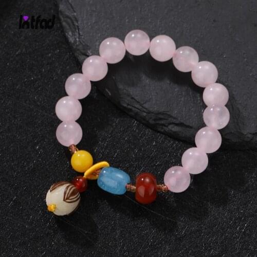 Rose Quartz Gemstone Beads Bracelets for Women Charm Bracelet Fashion Sweet Pink Crystal Bangles Pendant Jewelry Gift