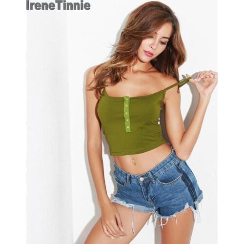 Buttoned Up Crop Tops Female Sleeveless Tops With Straps Camisoles Women Tank Tops 2020 Summer Sexy Knitted Tops Women