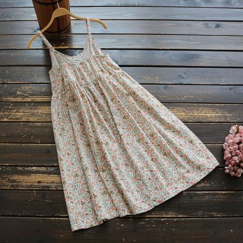 Summer Women New Japan Style Literary Floral Print Cotton Dress Women Sling Off-the-shoulder Dress Fresh printing 2020