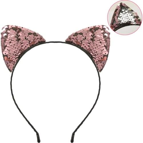 1PC Charm Reversible Sequins Cat Ear Headband Colorful Bling Sequins Hairbands Girls Hair Hoop For Party