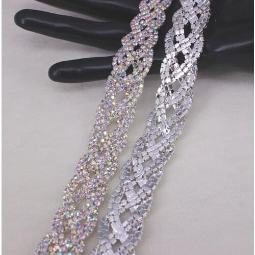 1 Yard Crystal Belt Rhinestone Trim Chain Bridal Trimming Belt AB Stone Applique DIY Jewelry for Women Dress Embellishment