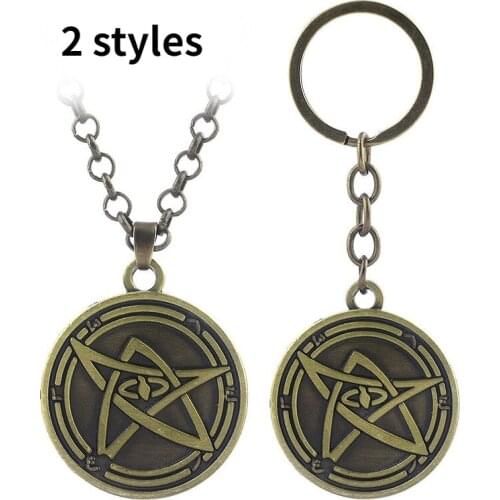 5PCS Jewelry Howard Phillips Lovecraft Mythos Necklace Keyrings Through The Gates of Key Logo Pendnat Fashion for Unisex