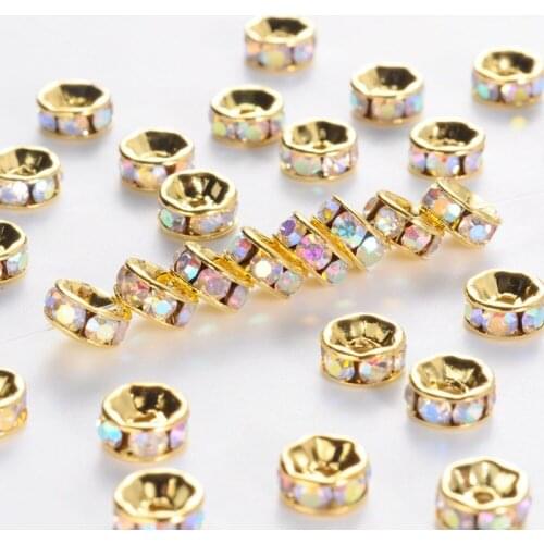 100pcs Crystal Clear AB Rhinestone Rondelle Spacer Beads Grade A 6x3 mm Nickel Free Metal Color Bead DIY Jewelry Making