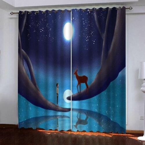 Blue sky moon curtains Customized size Luxury Blackout 3D Window Curtains For Living Room soundproof windproof curtains