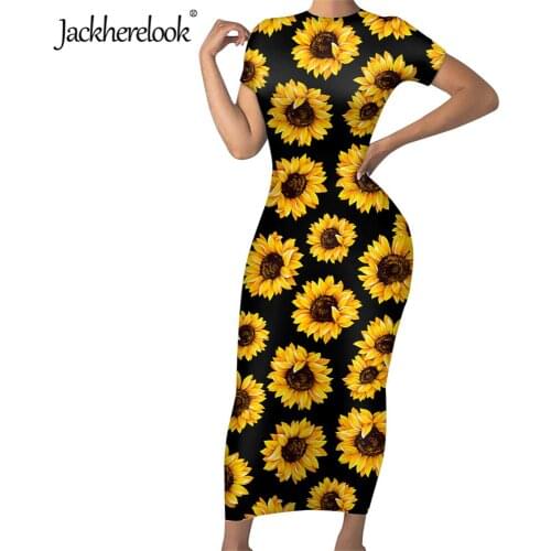 Jackherelook Hot Black Party Pencil Dress Sunflower Yellow Floral Brand Designer Summer Slim Bodycon Dresses Vestidos de Mujer