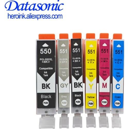 6pcs Ink Cartridges for Canon PGI550 CLI551 PGI 550 PIXMA IP7250 MG5450 MX925 MG5550 MG6450 MG5650 MG6650 IX6850 MX725 Printers