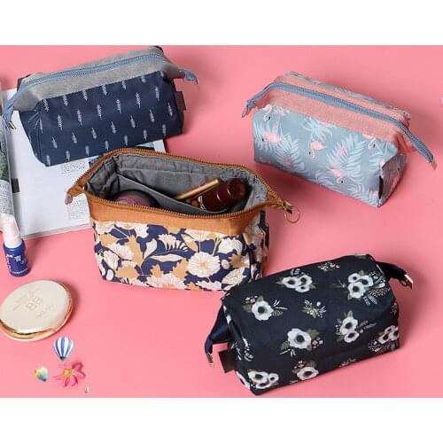 Flamingo Cosmetic Bag Printing Makeup Bag Travel Toiletry Storage Bag Dressing Stereo Portable Organizer for Women Cotton Fabric