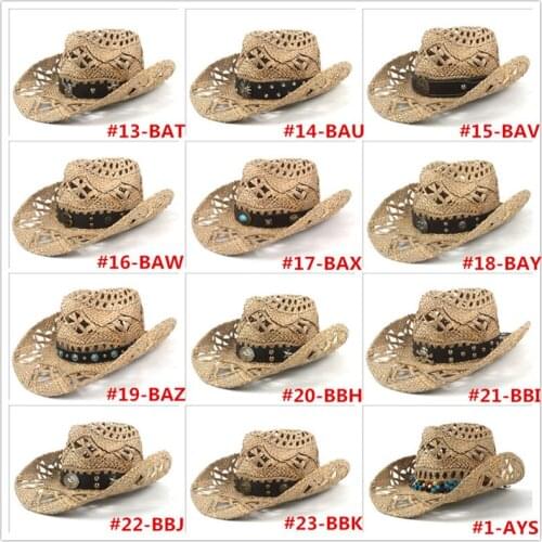 Cowboy Hat 100% Natural Straw Women Men HandWork Weave Cowboy Hats For Lady Dad Summer Western Sombrero Hombre Lifeguard Hats