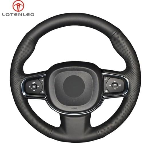 LQTENLEO Black Artificial Leather Hand-stitched Car Steering Wheel Cover For Volvo S90 V90 XC90 2015-2019 XC60 S60 V60 2018 2019