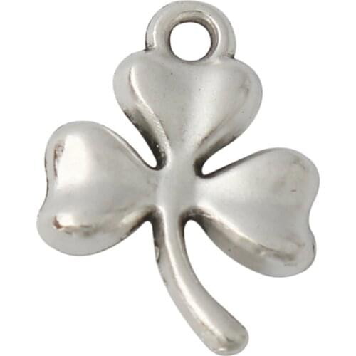 RAINXTAR Fashion Antique Silver Color Alloy Clover Shape Pendant Charms 12*17mm 100pcs AAC144