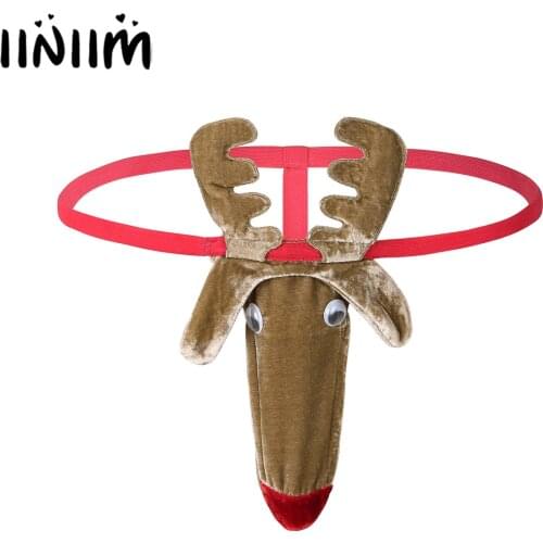 Mens Male Lingerie Underwear Sexy Christmas Reindeer Jockstraps Bulge Pouch Sissy Exotic Panties G-String Thong Sexy Underpants