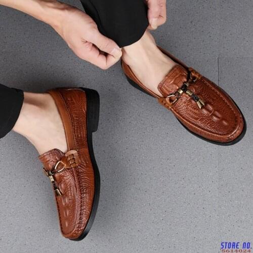 Man Genuine Cow Leather Casual Shoes Crocodile Skin Soft Moccasins Anti-Slip Flat Loafers Drive Shoes Erkek Ayakkabi