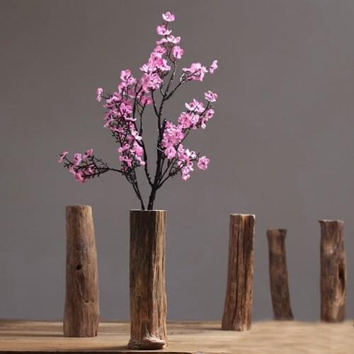 1set Artificial Flowers and Natural Wood Vase Set Home Party Decoration Plum Blossom Fake Flower Decorative Vase for Wedding