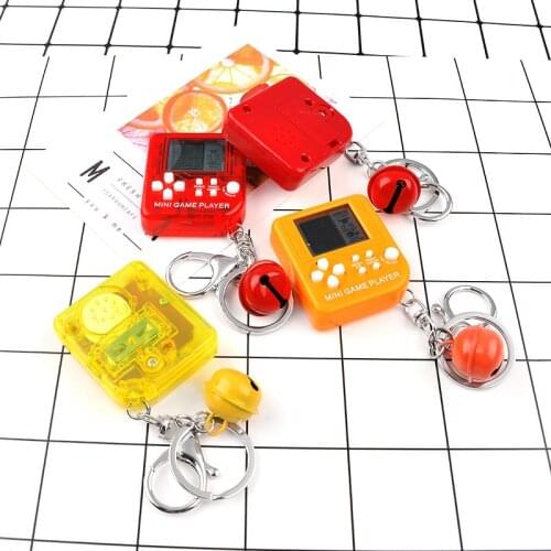 New Mini Classic Game Keychain Men Retro Nostalgic Childrens Handheld Toy Tetris Key Chain Bell Car Key Ring Bag Charms Trinket