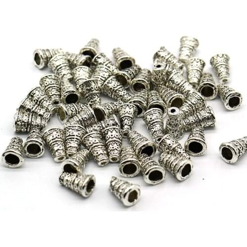 Wholesale 50pc Silver color Cone Beads Caps Metal Zinc Alloy Spacer Beads Silver Plated For Charm Bracelets Jewelry Making