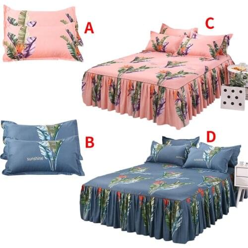 Floral Printed Fitted Sheet And Pillow Case 3pcs Polyester Mattress Cover Bed Linens Bed Sheet With Elastic For 1.5*2 M Bed