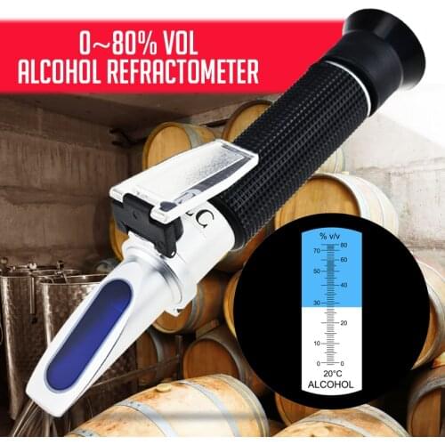 Alcohol Refractometer with ATC 0~80% VOL Volume, Optical Handheld Concentration Tester Meter for Distilled Beverages Wine Making