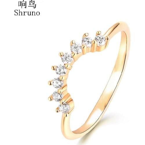 Shruno Solid 14K Yellow Gold Round VVS/GH Color Test Positive Diamond Moissanite Engagement Ring Women Trendy Fine Jewelry Gift