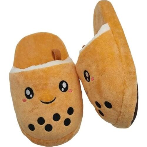 Cute Boba Pillow Bubble Tea Plush Stuffed Body Cup Shaped Shoes Super Soft Realistic Lifelike Plush Food Adult Slippers