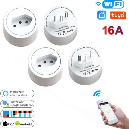 Brazil Tuya Wifi Smart Plug 16A Smart Socket With Timer Power Monitor Smart Life APP Voice Control Works For Google Home Alexa