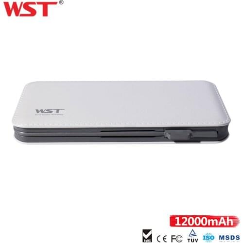WST PowerBank 12000mAh High Capacity External Battery Pack Built in Cable with for iPhone Adapter Ultra Slim Power Bank Bateria