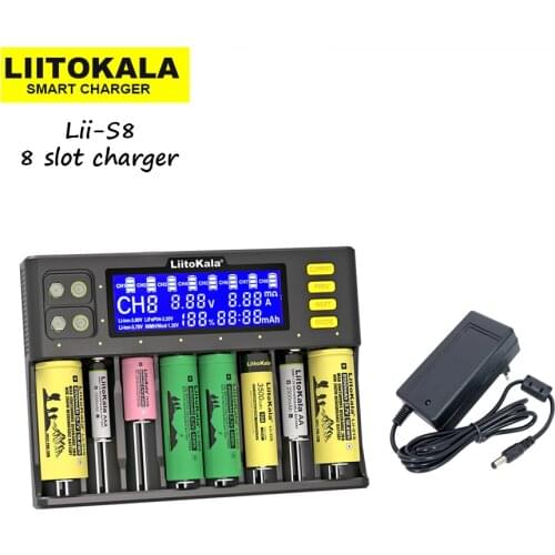 LiitoKala Lii-S8 Battery Charger Li-ion 3.7V NiMH 1.2V Li-FePO4 3.2V IMR 3.8V charger for 18650 26650 21700 26700 AA AAA