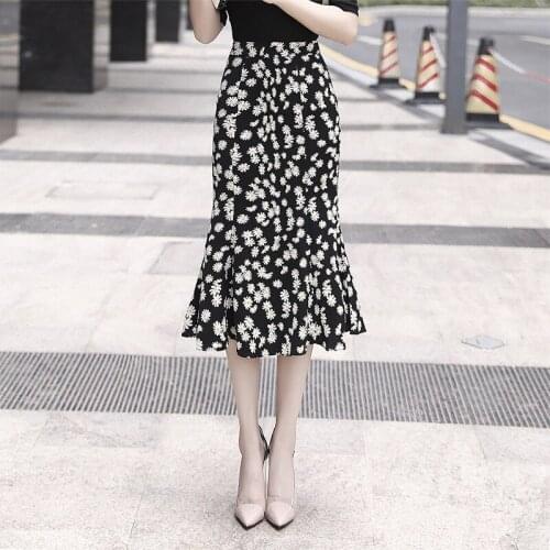 Women All-match Summer Flowers Prints Chiffon Bud Skirt Hot-sell Mermaid Skirt