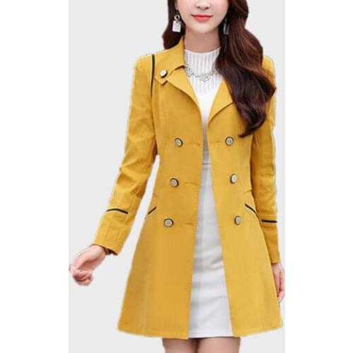 Lisa Colly Women Spring Autumn Trench Coat Women Long Sleeves Turn-down Collar Double Breasted Coats Overcoat Women Slim Outwear