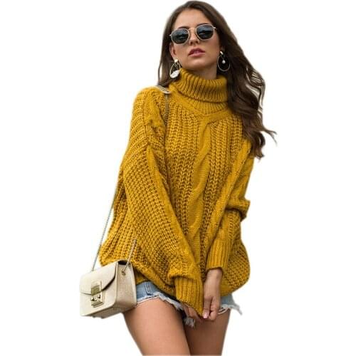 Women Sweaters Pullover 2021 Fall Winter Turtleneck New Knit Sweater Thick Thread Twist Turtleneck Pullover Loose Female Clothes
