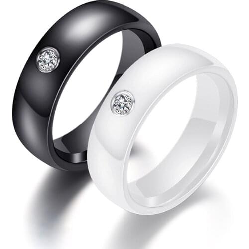 6MM Ceramics Rings for Women White Black Engagement Ring with Crystal Female Fashion Jewelry