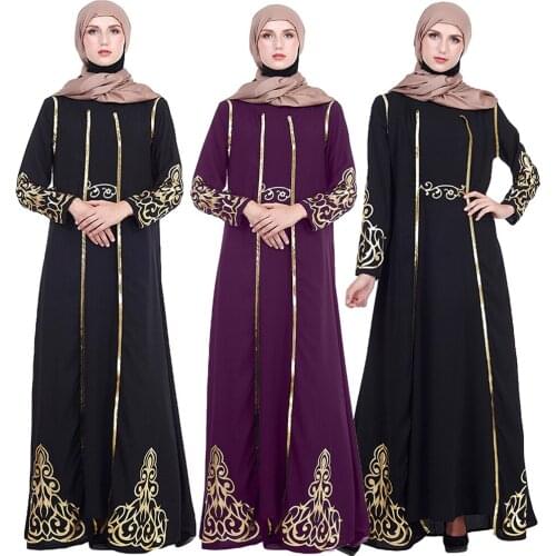 Elegant Muslimah Hot Stamping Abaya Turkish Singapore Full Length Two Pieces Jilbab Dubai Female Muslim Islamic Dress Ramadan